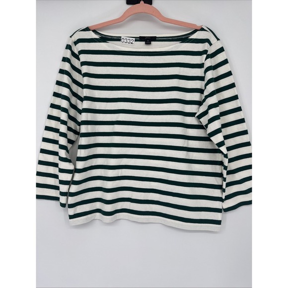 J.Crew Womens Green White Striped Long Sleeve Top Classic Fit Nautical Preppy M - Picture 1 of 5